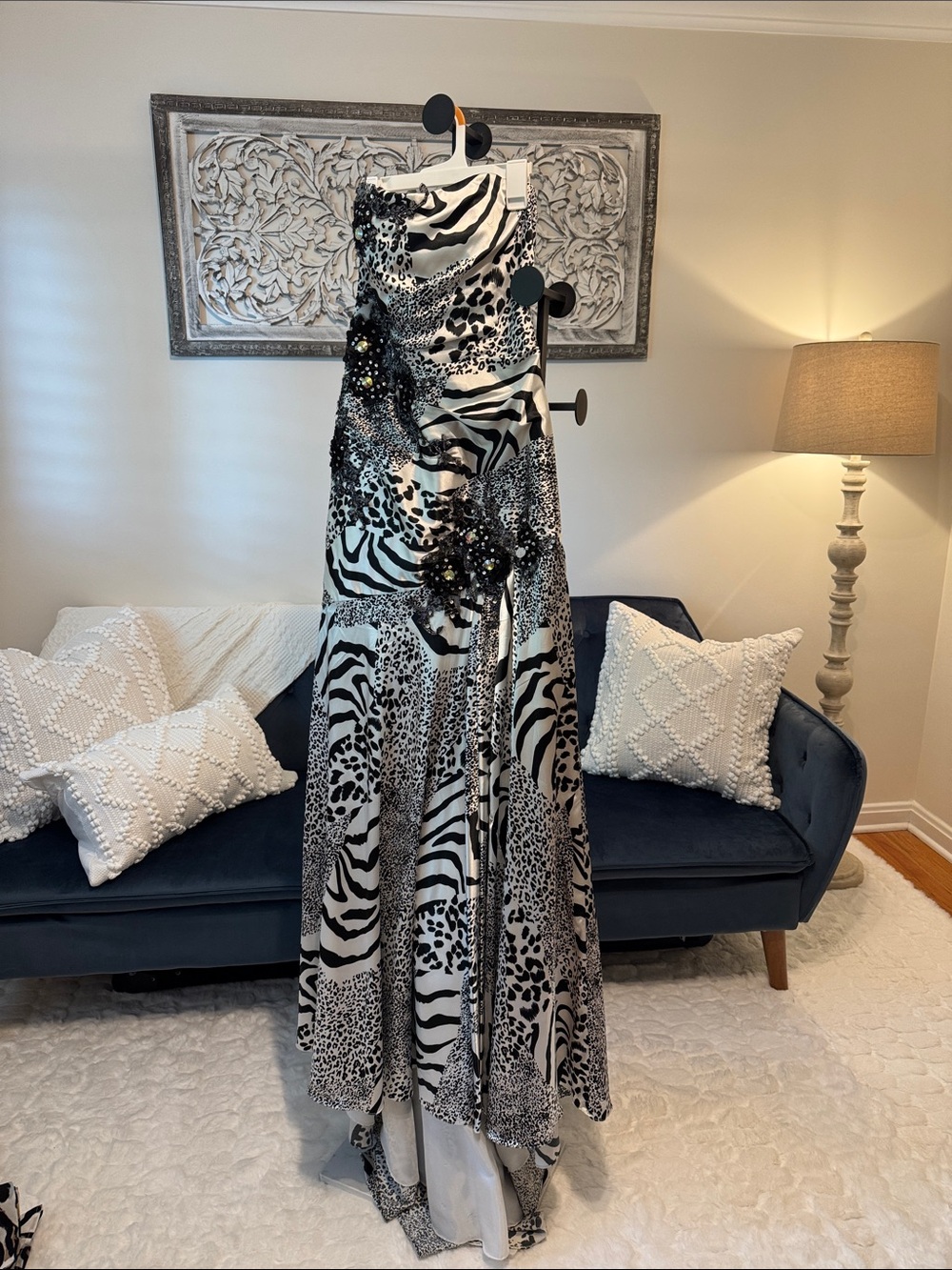 Strapless Animal Print Sequin Formal Gown Prom Dress Size 12